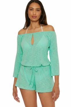 Becca Rompers>BREEZY BASICS ROMPER |AQUA SEA|WHITE