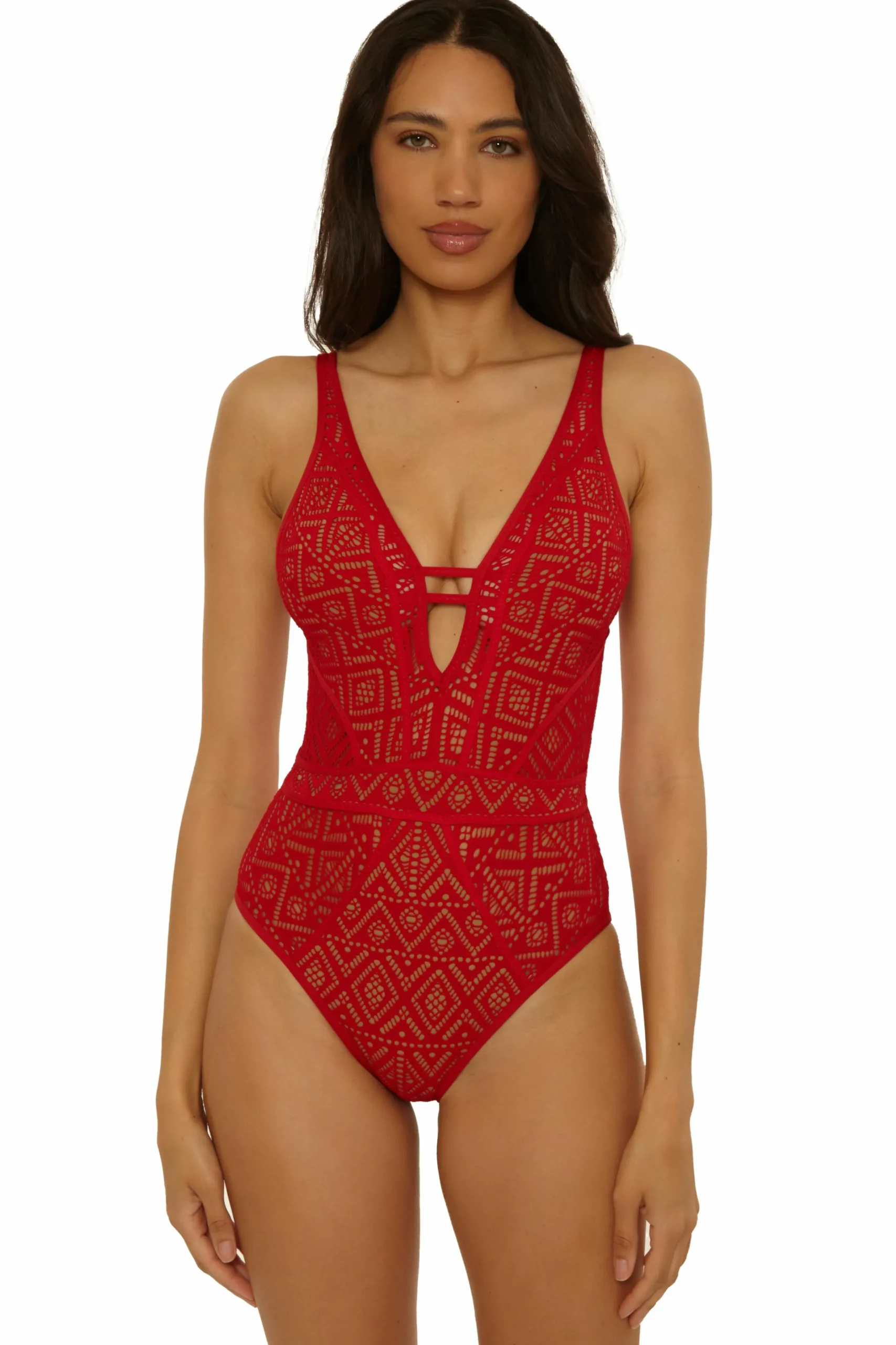 Becca Plunge Neck>COLOR PLAY 1PC PLUNGE |APPLE/TAN|WHITE/TAN|MOCHA/TAN|BLACK/TAN|COASTAL