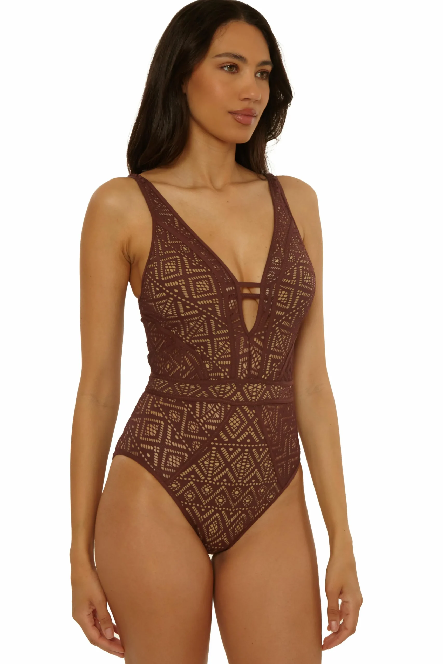 Becca Plunge Neck>COLOR PLAY 1PC PLUNGE |APPLE/TAN|WHITE/TAN|MOCHA/TAN|BLACK/TAN|COASTAL