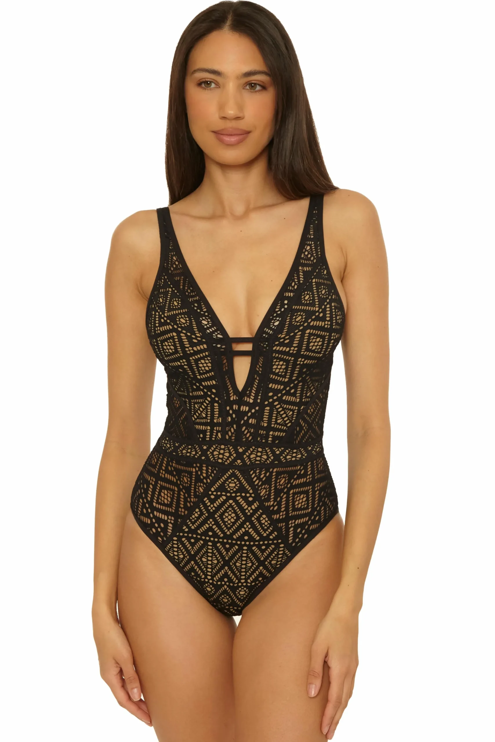 Becca Plunge Neck>COLOR PLAY 1PC PLUNGE |APPLE/TAN|WHITE/TAN|MOCHA/TAN|BLACK/TAN|COASTAL