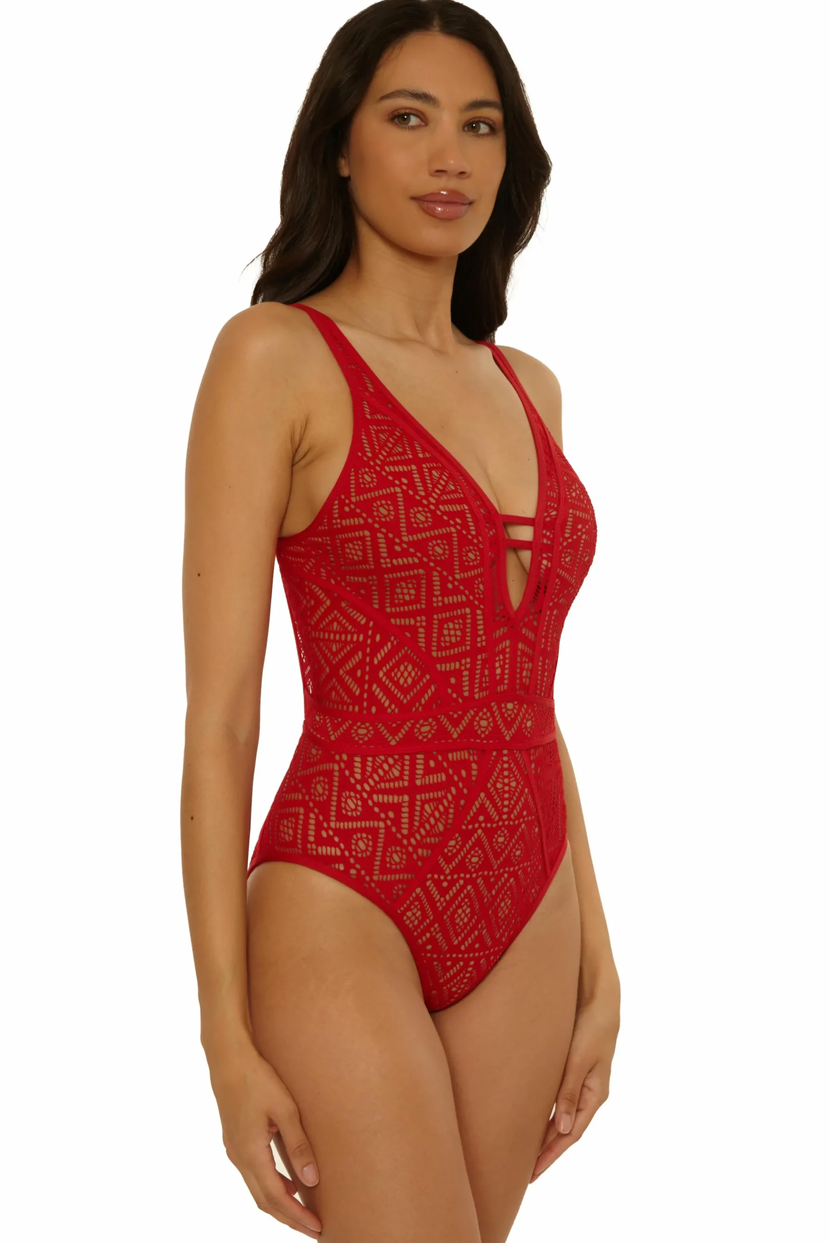 Becca Plunge Neck>COLOR PLAY 1PC PLUNGE |APPLE/TAN|WHITE/TAN|MOCHA/TAN|BLACK/TAN|COASTAL