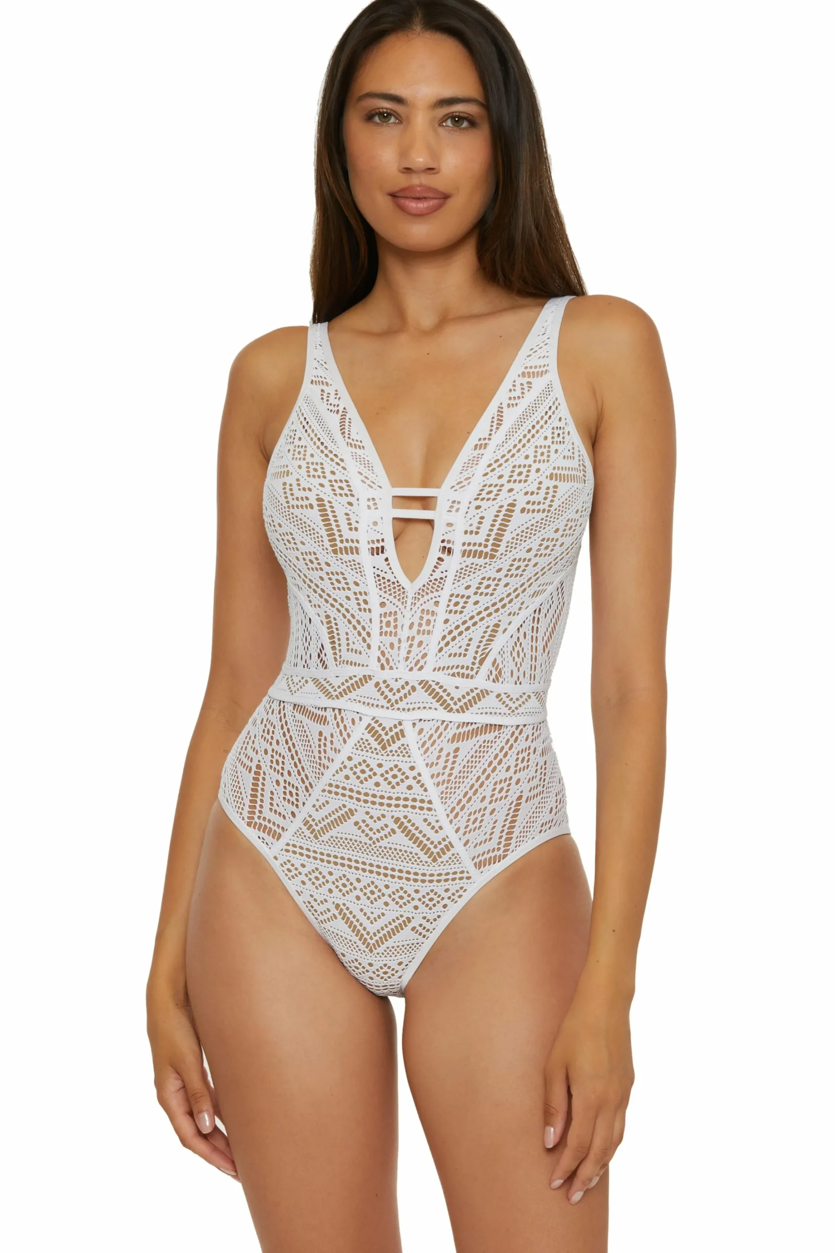 Becca Plunge Neck>COLOR PLAY 1PC PLUNGE |EMERALD|WHITE/TAN|BELLFLOWER|AUBERGINE|LAGOON