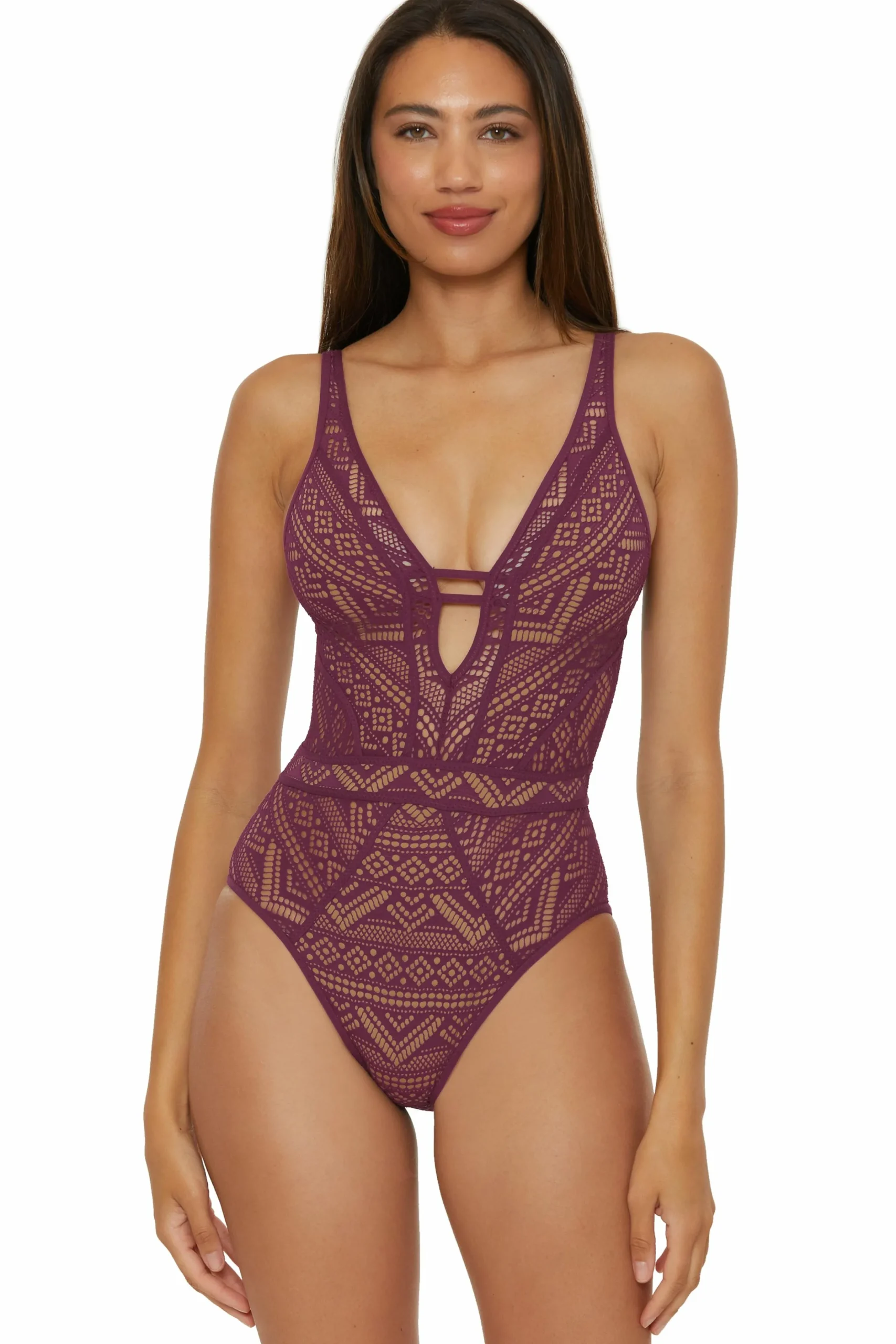 Becca Plunge Neck>COLOR PLAY 1PC PLUNGE |EMERALD|WHITE/TAN|BELLFLOWER|AUBERGINE|LAGOON