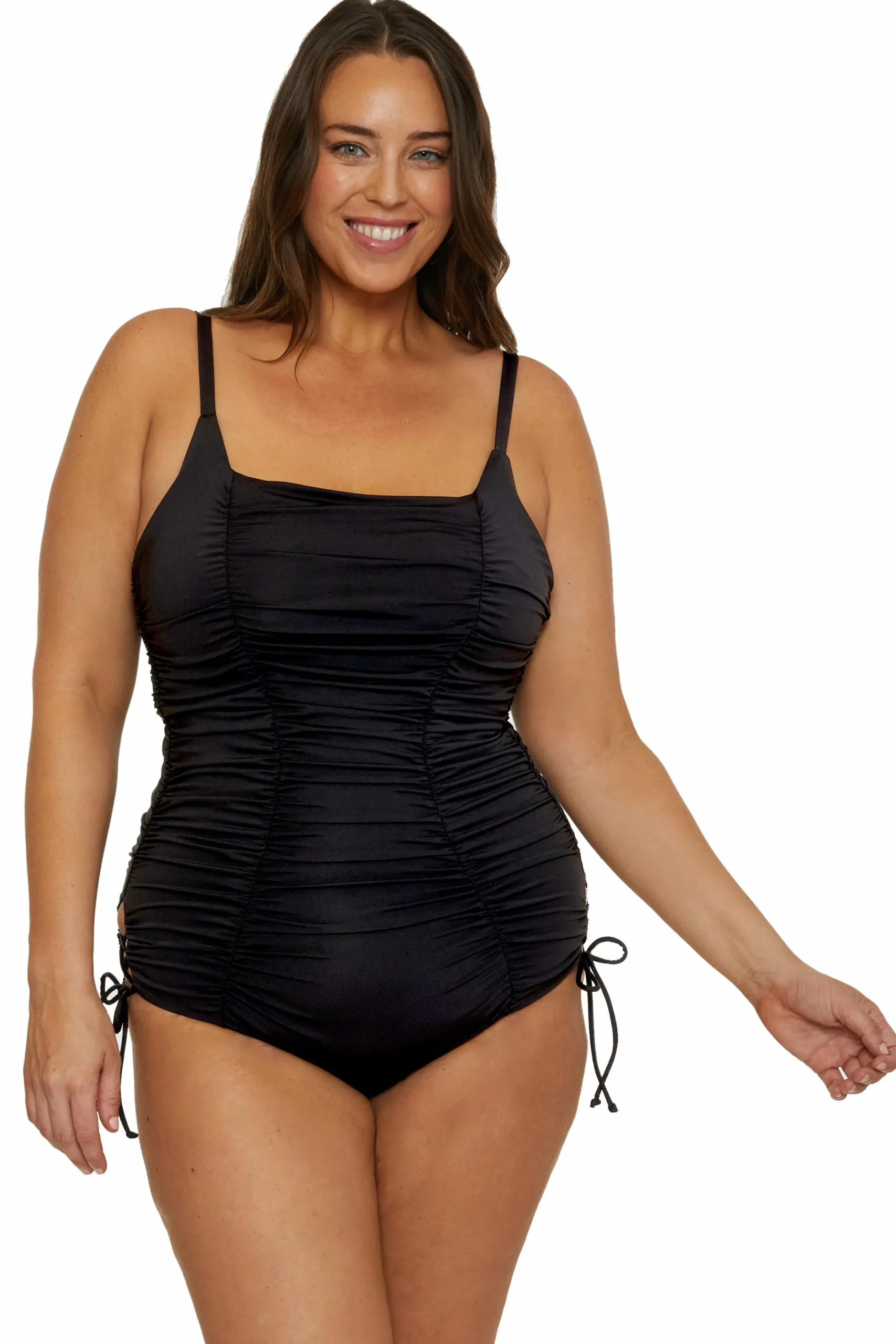 Becca Scoop / Square Neck 1Pc>COLORCODE 1PC SHIRRED |BLACK|EMERALD
