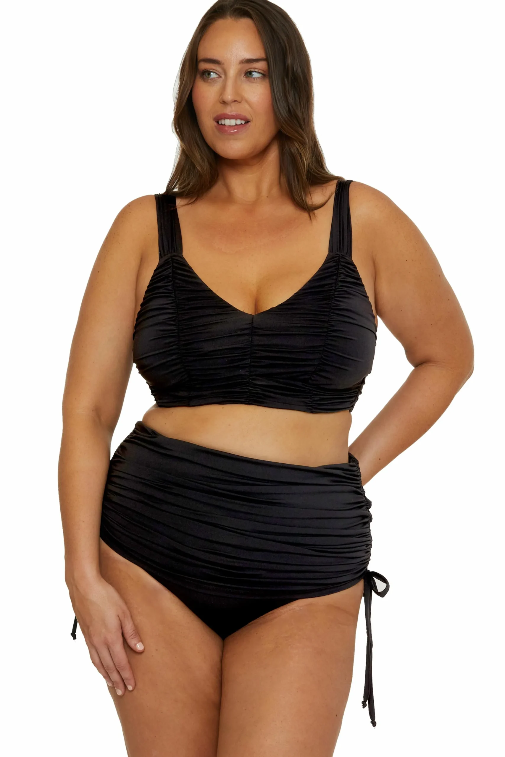 Becca Halter>COLORCODE SHIRRED TOP |BLACK|EMERALD