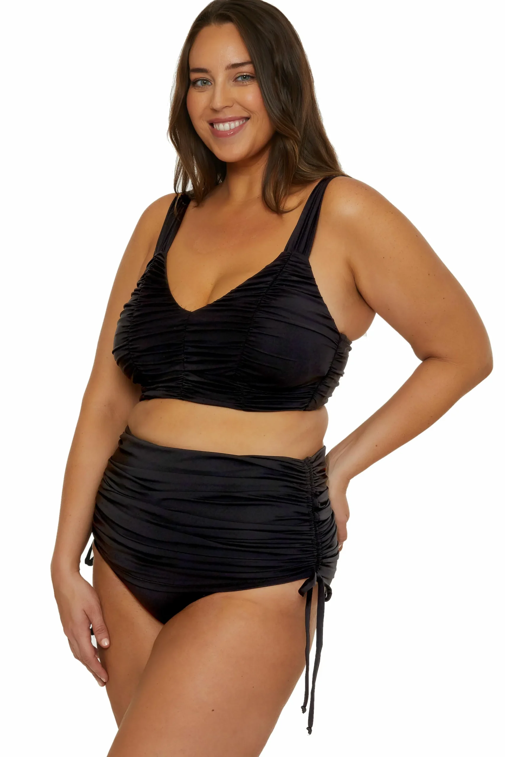 Becca Halter>COLORCODE SHIRRED TOP |BLACK|EMERALD