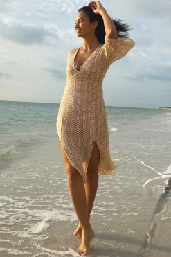 Becca Dresses>GOLDEN MESH COVER-UP |GOLD|POOL