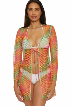 Becca Front-Tie Covers|Tunics>MIRAGE FISHNET TUNIC |MULTI
