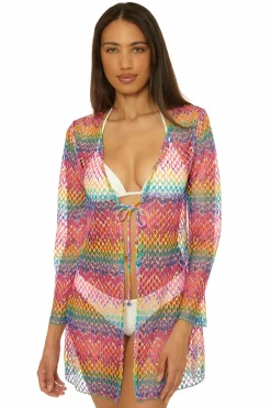 Becca Front-Tie Covers>RIO FISHNET ROBE |MULTI