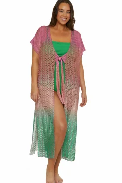 Becca Front-Tie Covers|Tunics>SUNSET OMBRE TUNIC |AZALEA/EMERALD