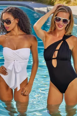 Becca Plunge Neck|High Neck>THE BUTTERFLY 1-PIECE |WHITE|BLACK