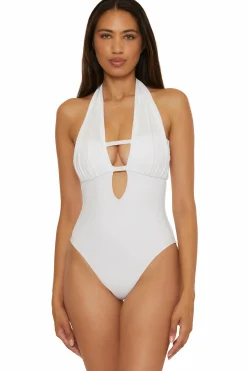 Becca Plunge Neck|High Neck>THE BUTTERFLY 1-PIECE |WHITE|BLACK